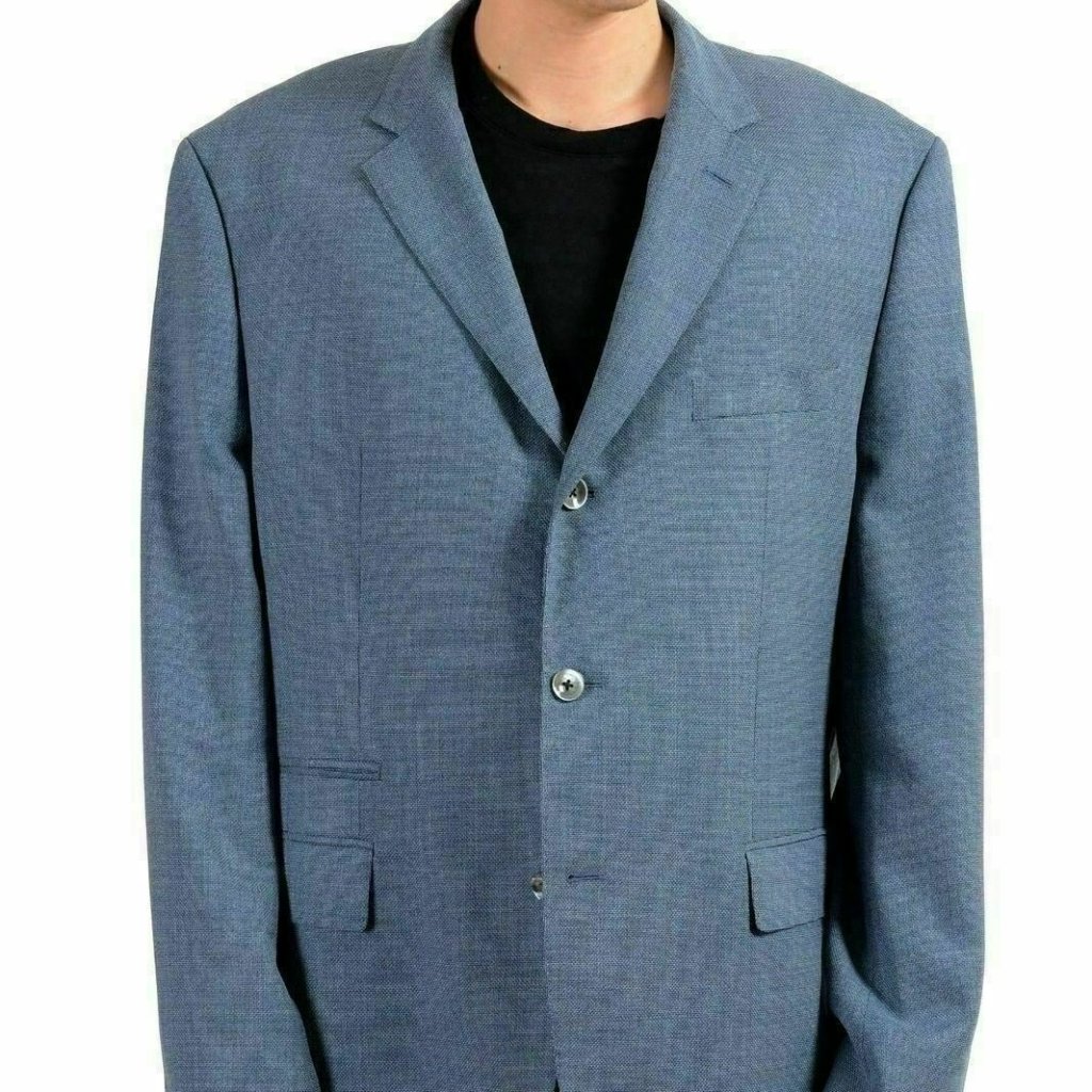 Hugo Boss "Johnston3" 100% Wool Blue Three Button Men's Blazer Us 46r It 56r